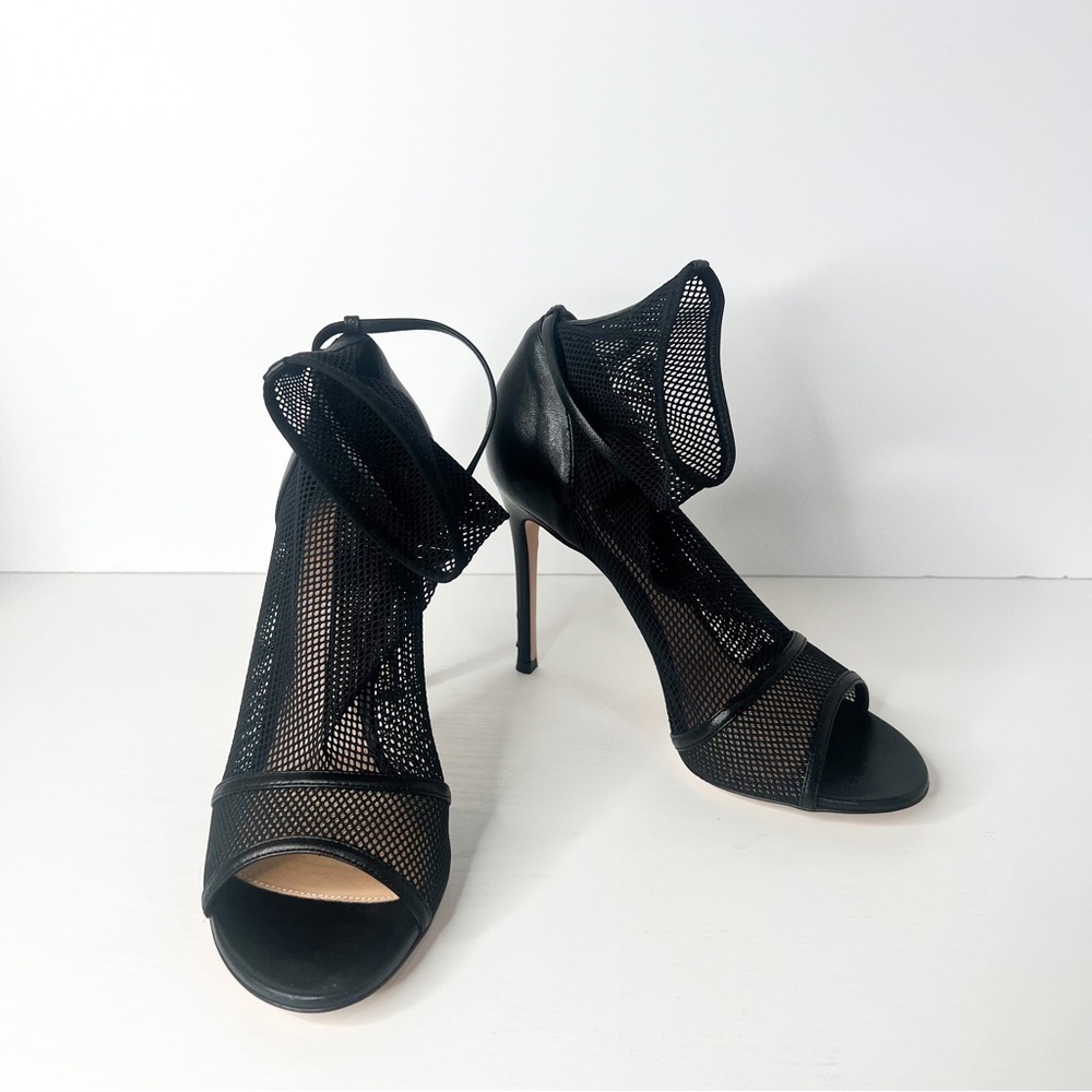 GIANVITO ROSSI Idol black mesh fishnet peep toe heeled ankle boots